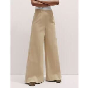 Me+Em High Waist Wide Leg Trouser Pant Light Stone Tan 12 Short Chic Minimalist